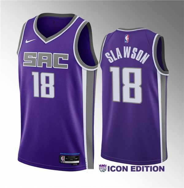 Mens Sacramento Kings #18 Jalen Slawson Purple 2023 Draft Icon Edition Stitched Jersey Dzhi